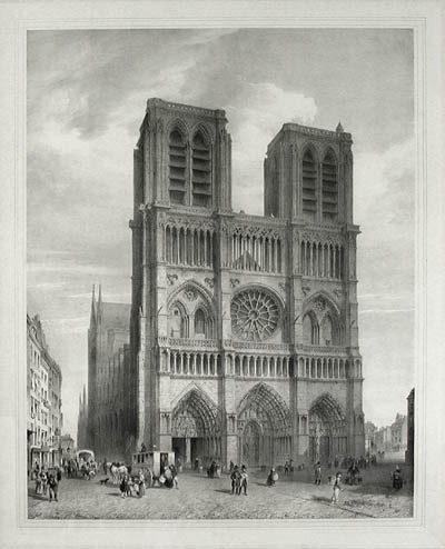 Notre Dame black and white etching