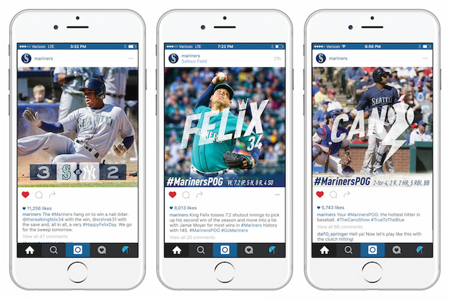 Image collage of Mariners 'rhombus' text styling on Instagram posts